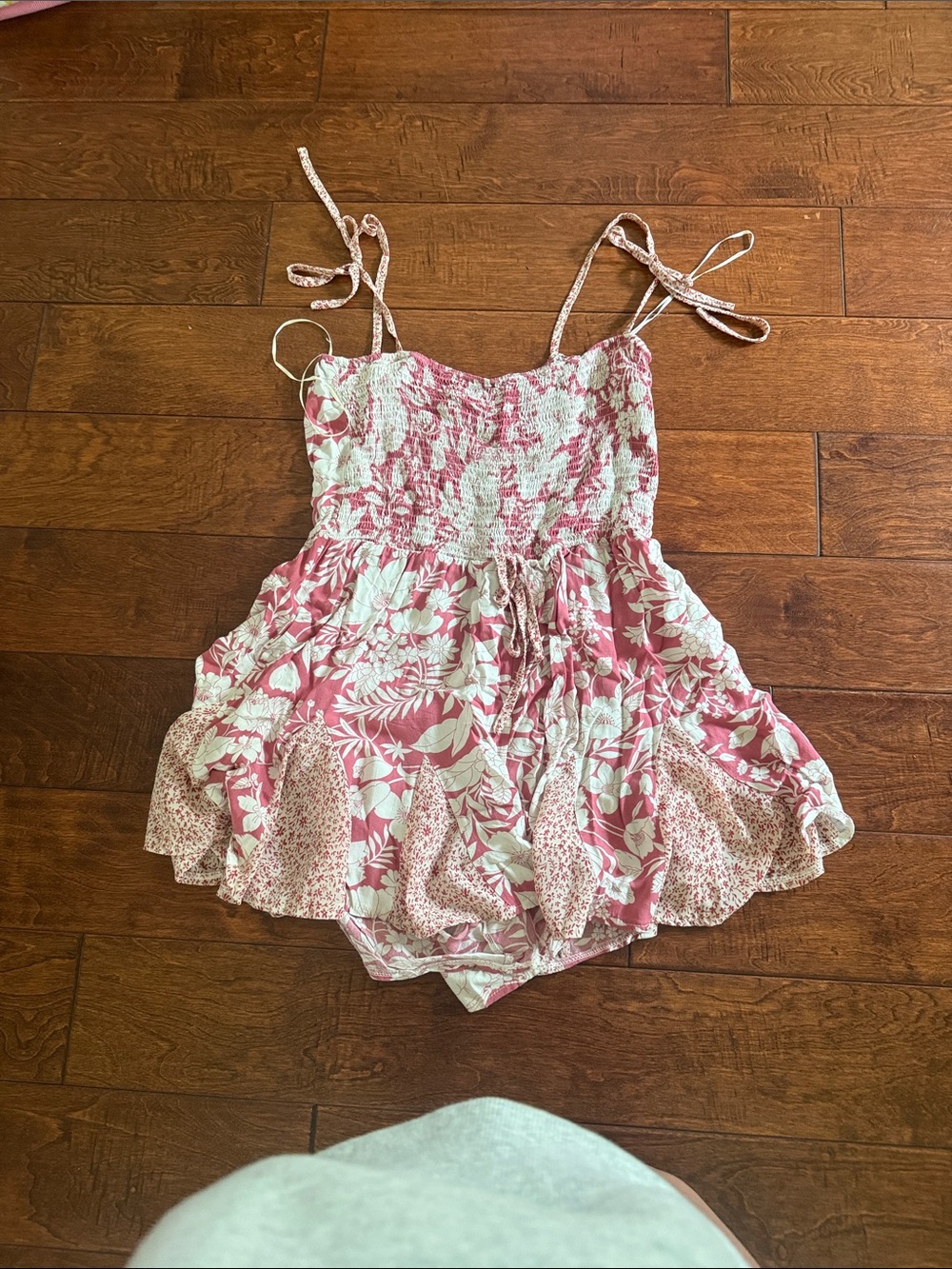 Umgee Pink and White Floral Smocked Romper
